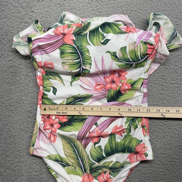 Kona Sol One Piece Swim Suit Womens Small Pink Tropical High Coverage Ruffle Top - Picture 10 of 11